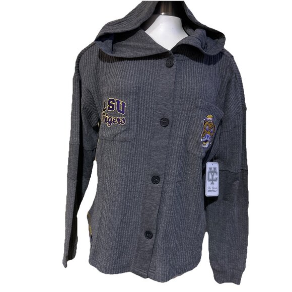 LSU Tigers Women’s Colosseum Hooded Waffle Jacket M Shaket Button Front NEW - Picture 1 of 13
